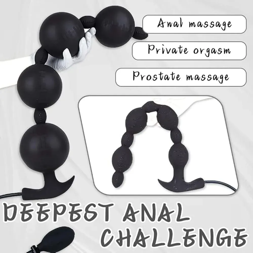 Perline anali gonfiabili extra lunghe Butt Plug Dildo Enorme silicone Misura regolabile Grande spessore 4 palline con base a T Giocattoli adulti del sesso