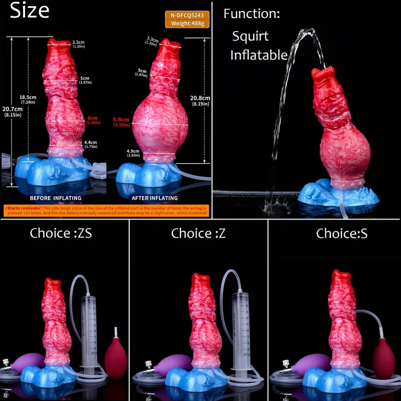 Silicone gonfiabile eiaculazione nodo dildo circonferenza regolabile schizzi fantasia cavallo pene giocattoli adulti del sesso dilatatore anale