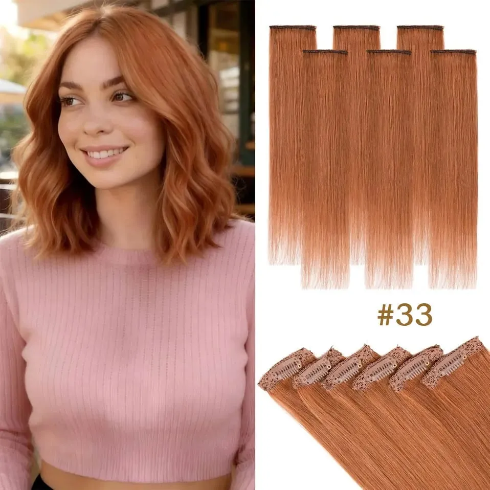 6 Pcs Clip In Human Hair Extensions Single Clip Ins Short Hair Extensions Seamless Straight Highlight Hairpieces for Women — image 19