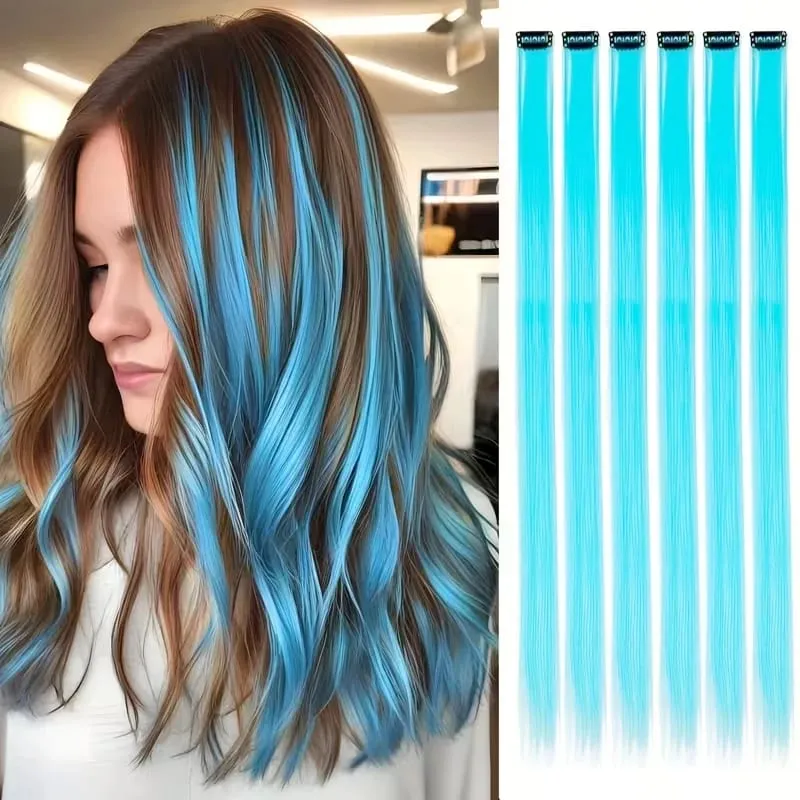 22Inch Synthetic 6pcs Long Straight Hair Extension Colored Rainbow High-Temperature Fiber Hairpiece for Women Daily Party Use — image 18