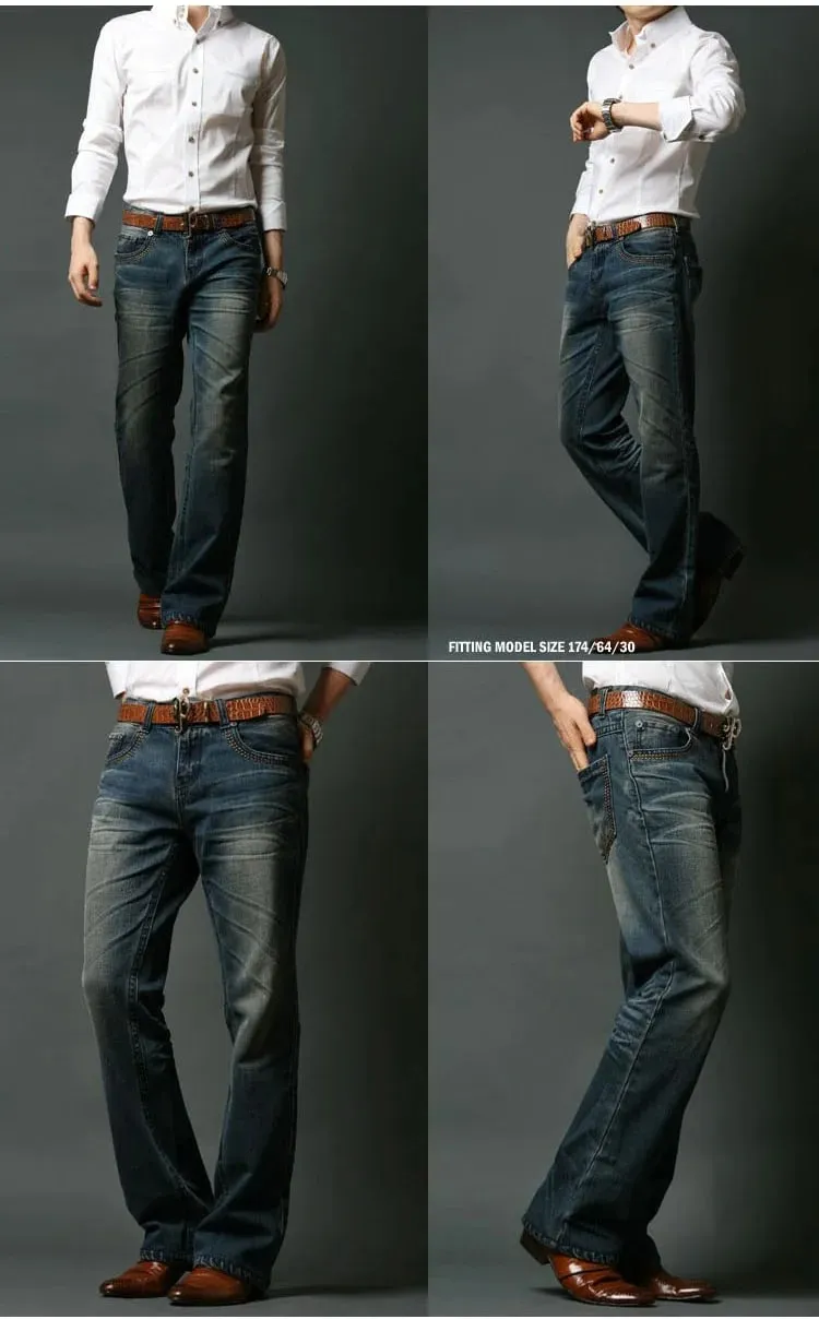 2026 New Men Micro Flare Jeans Korean Fashion Stretch Slim Denim Pants Mid Waist Washed Casual Business Trousers Black Blue — image 6
