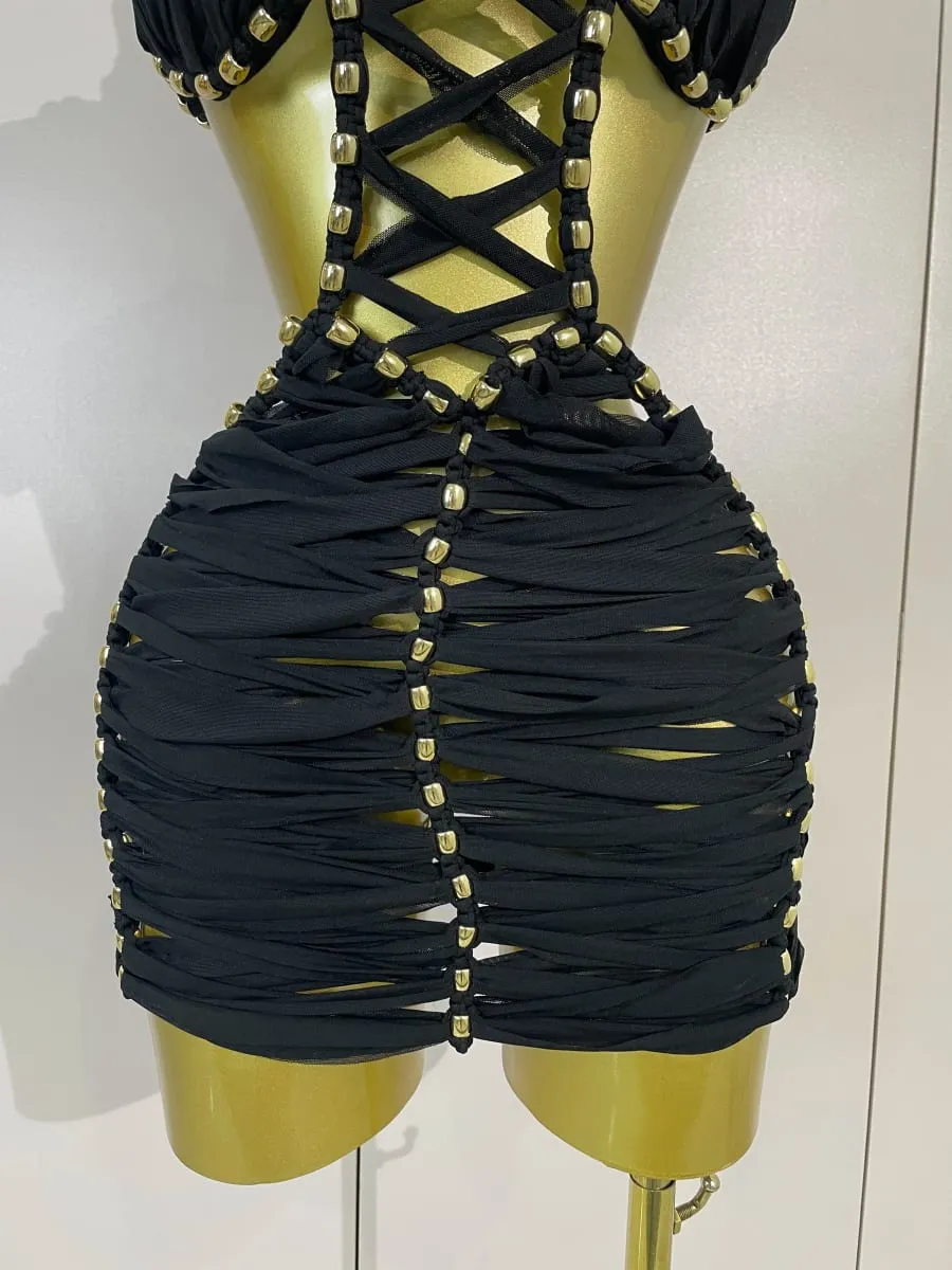 Sexy Black Halter Neck Perspective Hollow Mini Dresses 2026 Women Summer Backless Nightclub Party Evening Club Performance Dress — image 6