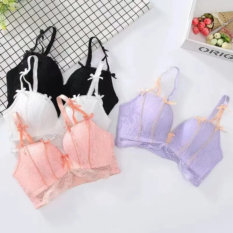 Lingerie Push Up en dentelle sans couture pour femmes, ensemble de soutien-gorge réglable avec anneau Non en acier, rassemblement de petits seins, nouvelle collection