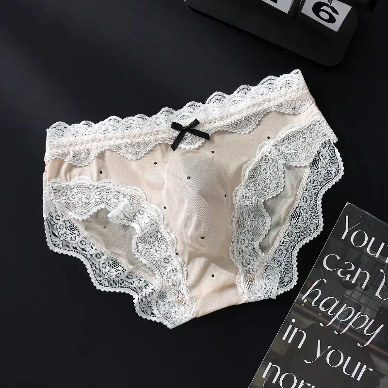Men Sexy Lace Briefs Sweet Women Style Panties for Men Mid Waist Sheer Ice Silk Seamless Underwear Stretch U Convex Underpant — image 12