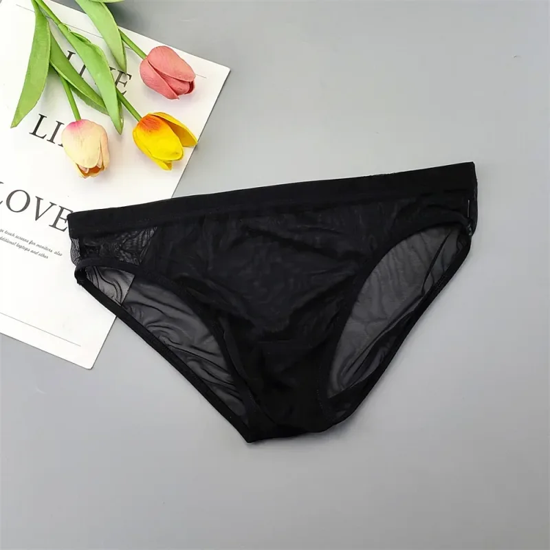 Plus Size Transparent Underwear See Through Sexy Briefs for Men with Pouch Nylon Hombre Slips Breathable Male Panties XL-4XL