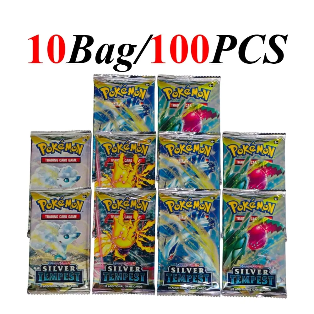 100PCS Cards Pokémon Booster Packs TCG Trading Cards Paradox Rift Chaos Rising Prismatic Evolutions Game Card Packs for Gift