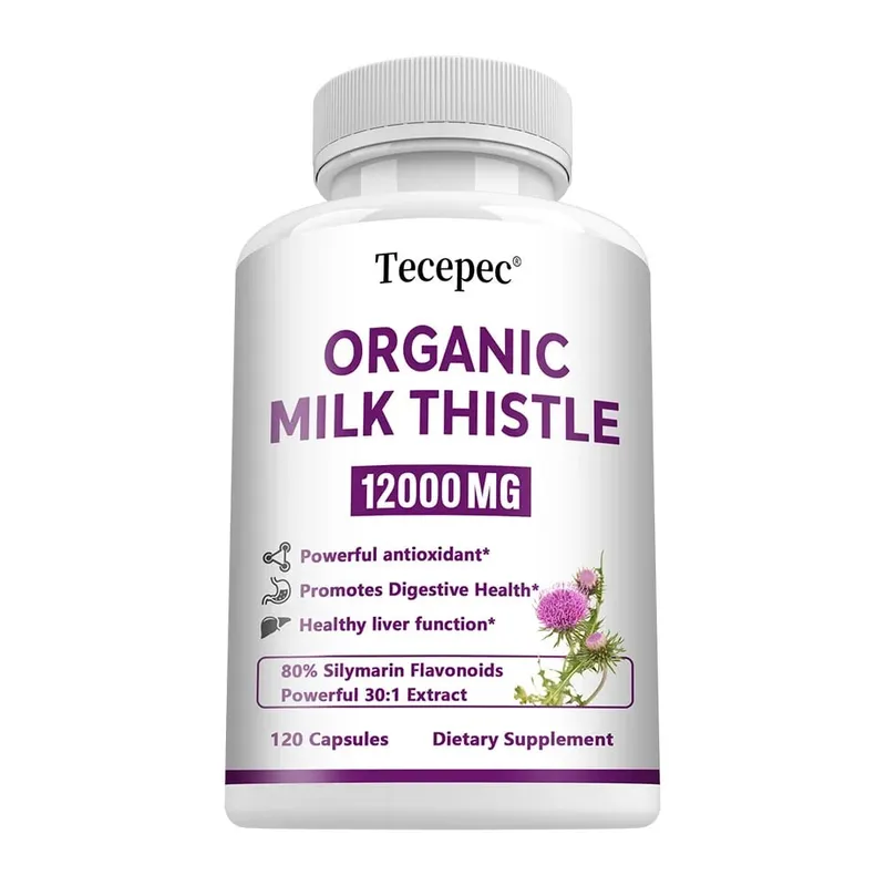 Estratto di cardo mariano biologico Capsule da 12000 mg Salute dell'apparato digerente del fegato Supporta la funzionalità epatica Antiossidante Non OGM Vegetariano