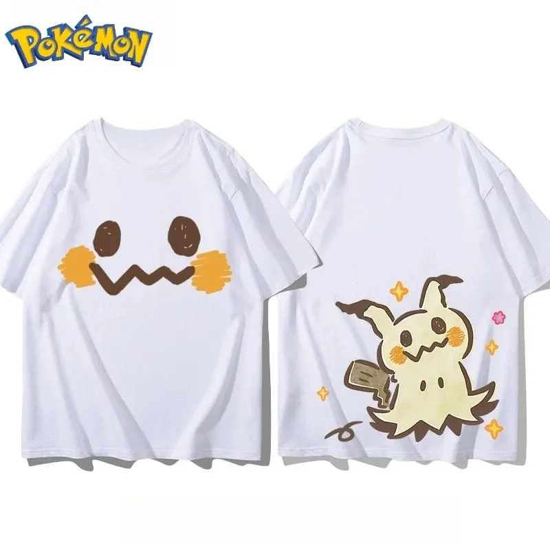 T-shirt da uomo con stampa Pokémon Mimikyu sul davanti e sul retro T-shirt estiva da uomo e da donna, nuova, casual, versatile, a maniche corte
