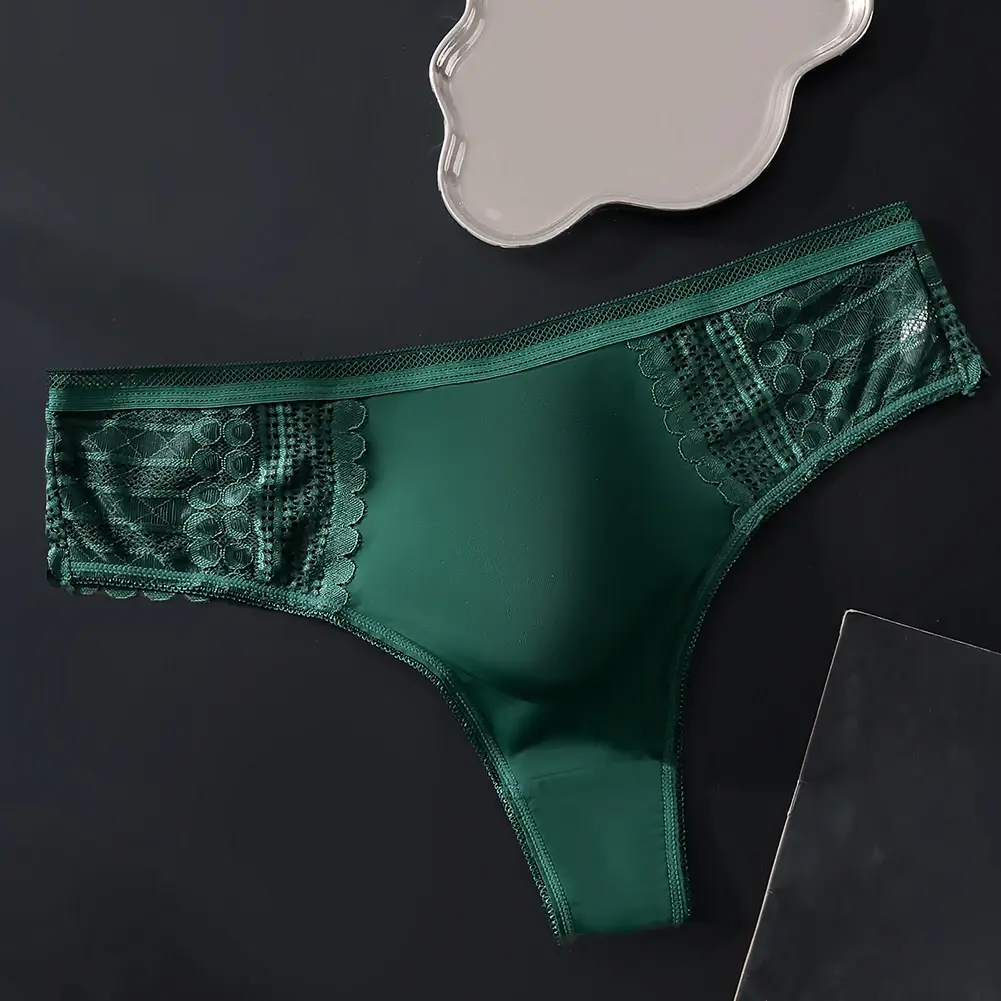 1pc hommes Sexy dentelle slips sans couture glace soie sous-vêtements en string 3D renflement poche solide string haute élastique respirant culotte