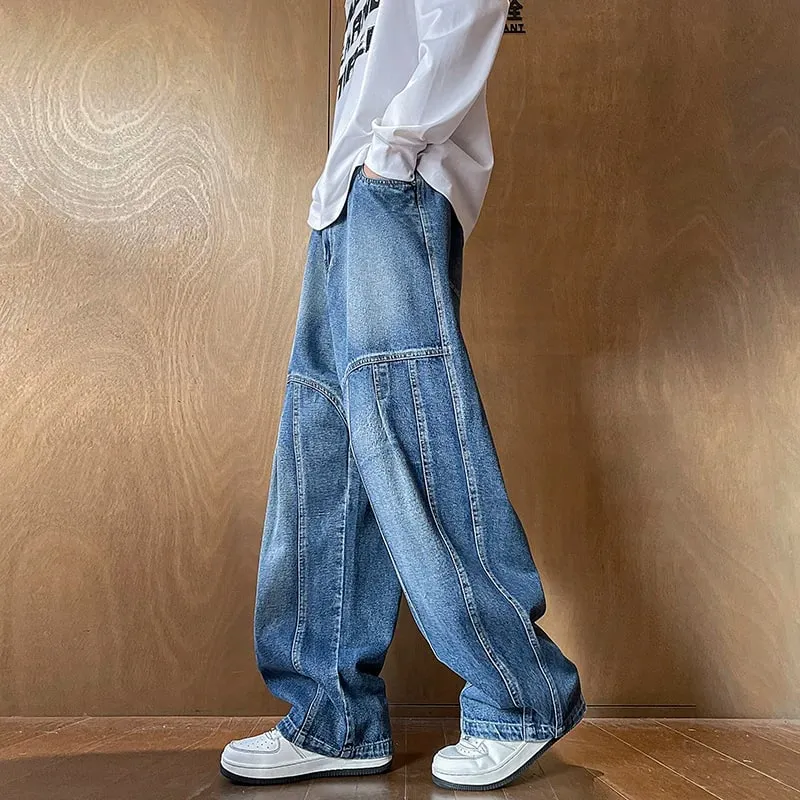 Men's Jeans Man Pants Spring American Retro Patchwork Comfortable Big Size Loose Denim Pants Plus Size Bottoms Stylish Casual