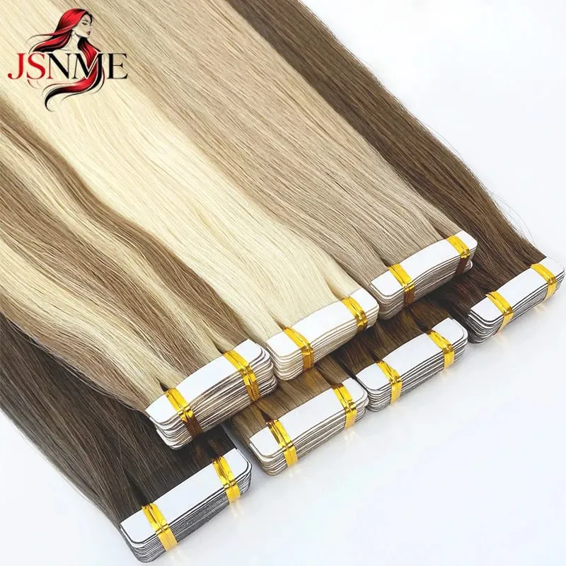 Straight Tape In Hair Extensions Invisible 100% Really Human Hair Tape Ins Black Brown Blonde 16-24 inch For Salon