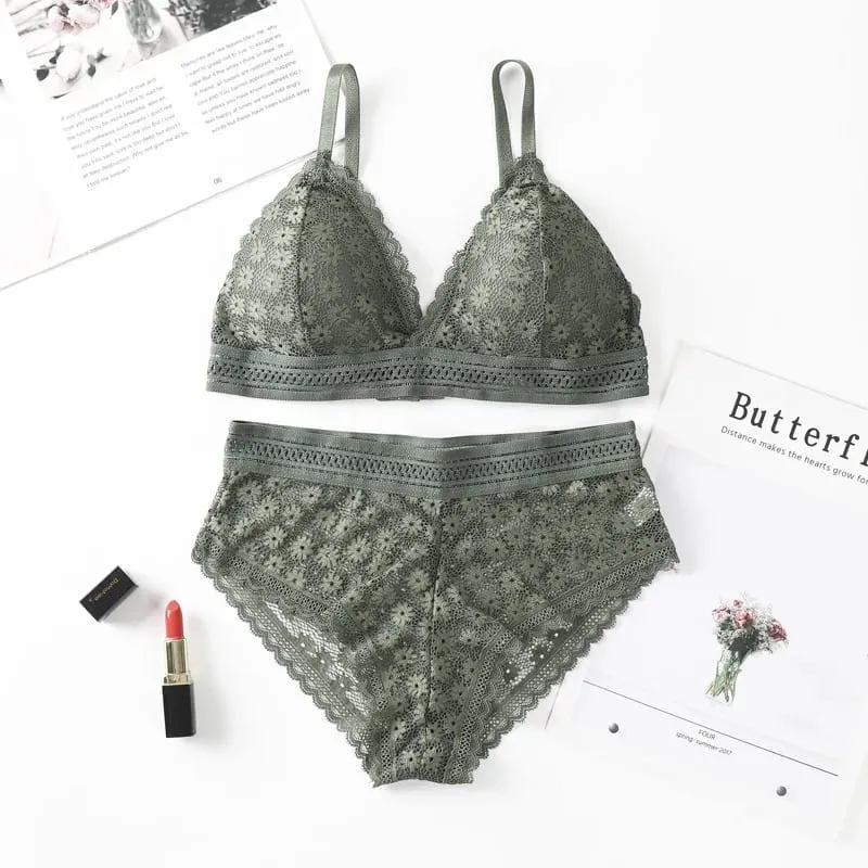 Lace Back Women Bra Set Without Steel Rims French Triangular Cup Comfortable Chest Covering Stretchable Skin Friendly Underwear — image 8