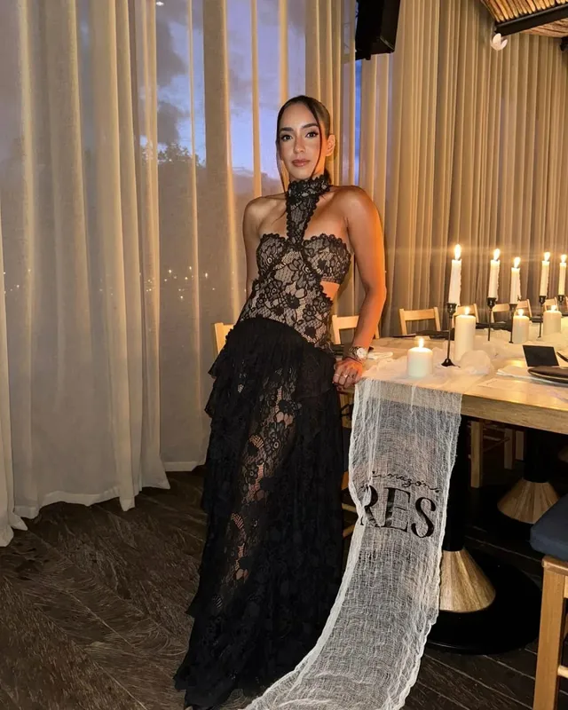Elegant High End Lace Patchwork Dresses Women's Trendy Hollow Robe Irregular Design Vistidos 2026 New Spring Party Halter Gown — image 8