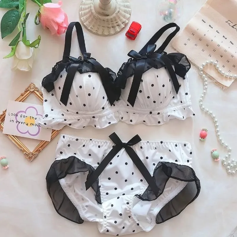 Lolita Underwear Bra Set Romantic Small Breast Sweet Girl Small Chest Cosplay Lingerie Bow Bra and Panty Set Sexy Underwear 2 P — image 4