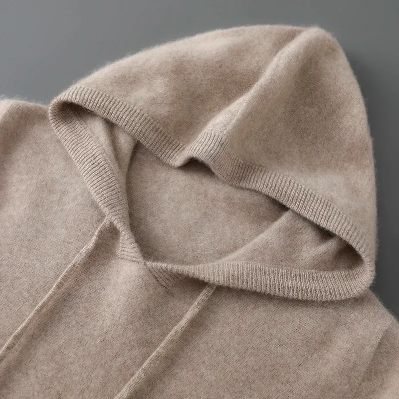 DjzDsm Autumn Winter Men's Sweater 100% Merino Wool Thick Hooded Pullover Soft Knitwear Casual Comfort Wool Clothing Tops — image 6