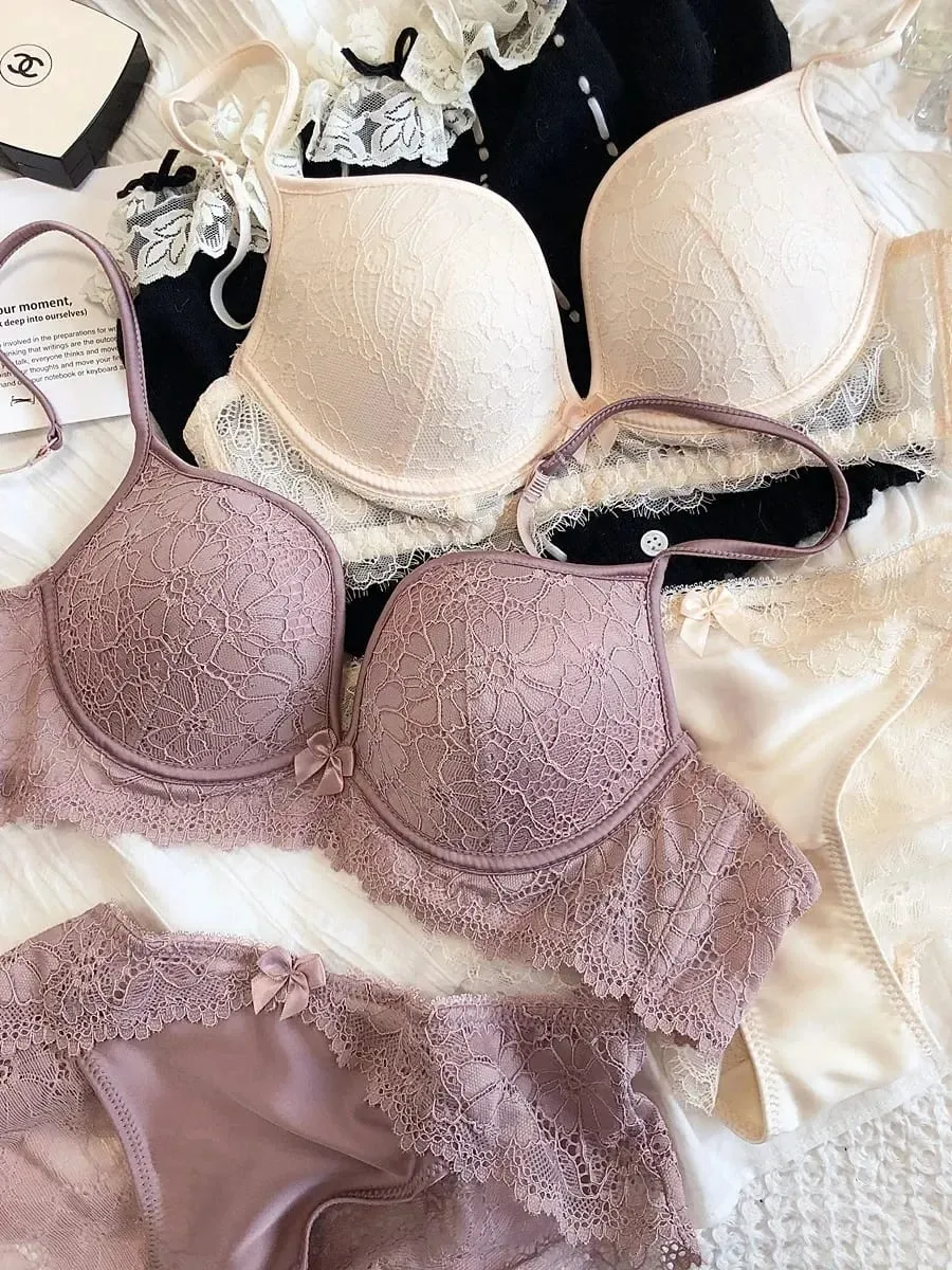 Sexy Lace Deep V Push Up Bra & Panty Set for Women Push Up Padded Underwire Lingerie Set