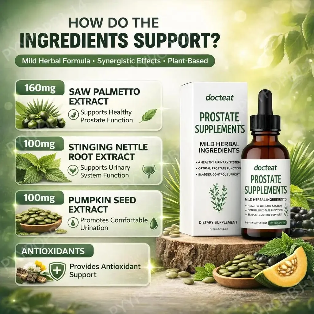 Docteat Prostate Health Supplement Liquid Drops 60ml with Saw Palmetto Extract Stinging Nettle Root Extract And Pumpkin Seed Ext — image 4