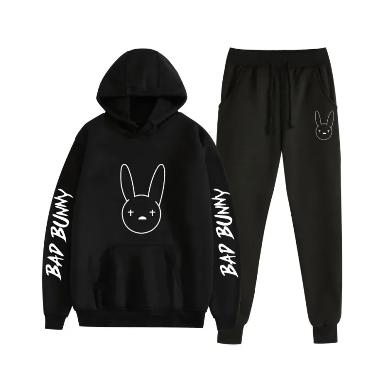 Harajuku Comfortable bad bunny Print Sweatshirt Sweatpants Suit Women's Hoodies+ Trousers Suit Boys/Girls 2 Piece Set Clothes — image 56