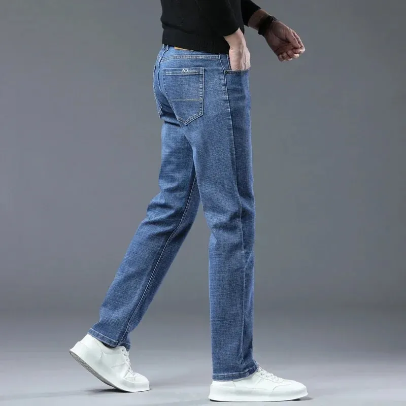 Spring Fashion Men's Light Blue Slim Jeans Stylish Business Casual Stretch Fabric Denim Pants Classic All Match Trousers — image 11