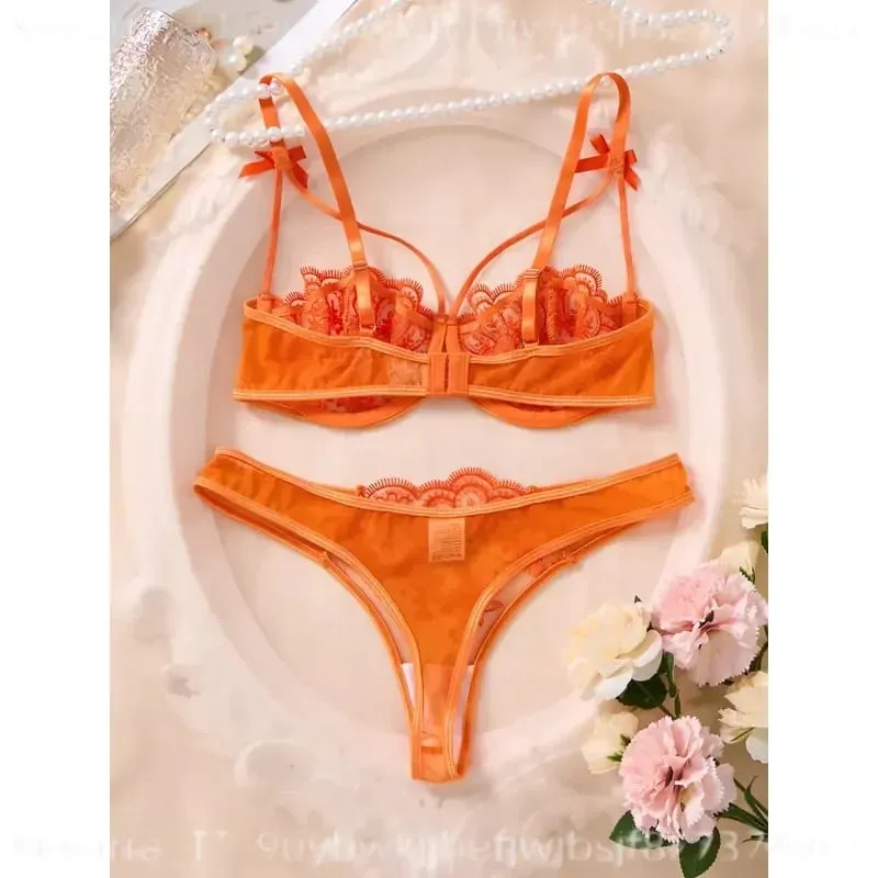 Sexy Orange Lace Lingerie Set Women Push Up Bra and Panty Butterfly Bow Underwear Female Intimates Sleepwear ZA824057 — image 4