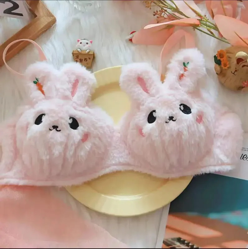 Cute Cat Paw Plush Lingerie Set for Women Warm Winter Bra & Panty with Ears Comfortable Kawaii Underwear — image 14