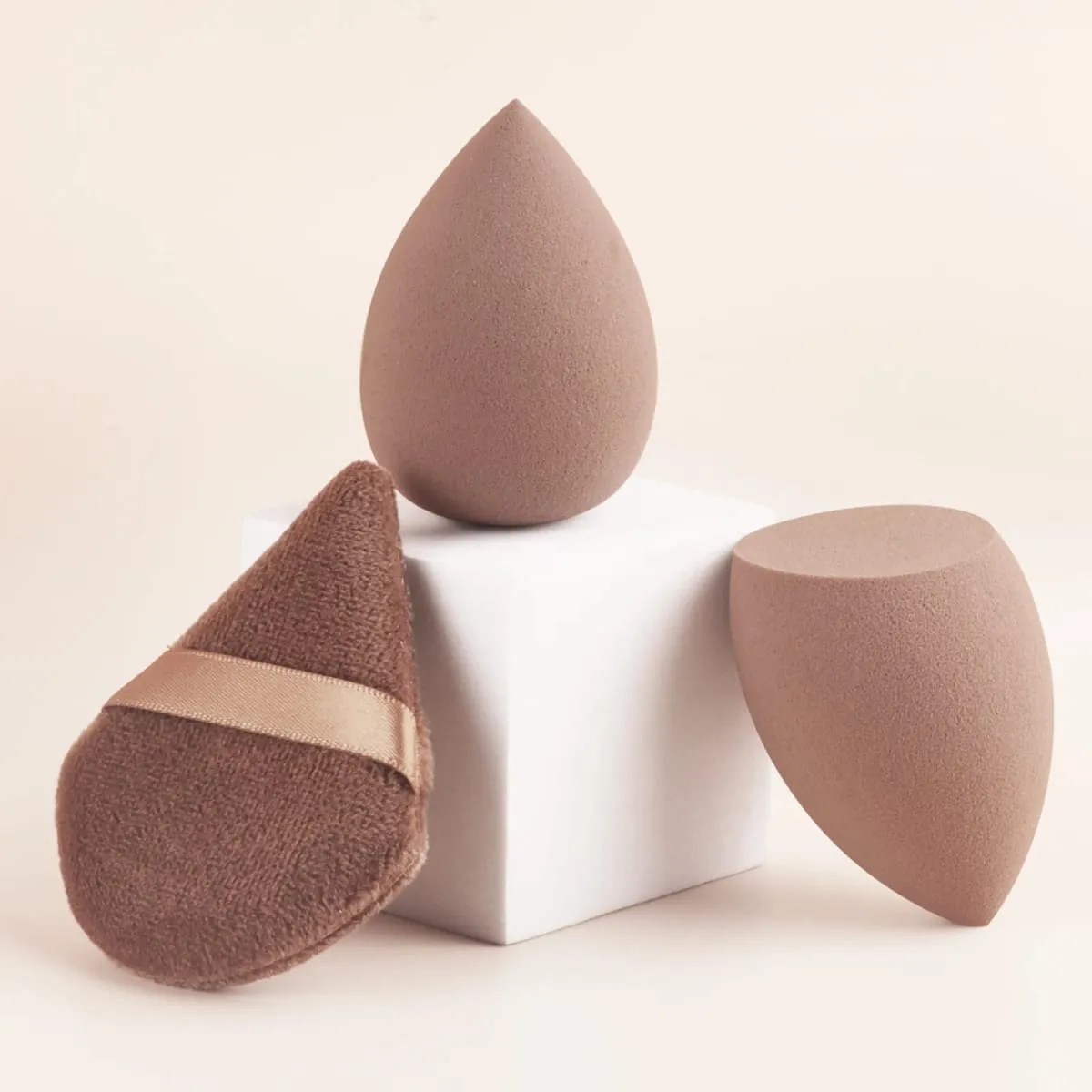 8Pcs Brown Coffee Makeup Brush Set Powder Blush Foundation Eyeshadow Brushes With Triangle Puff