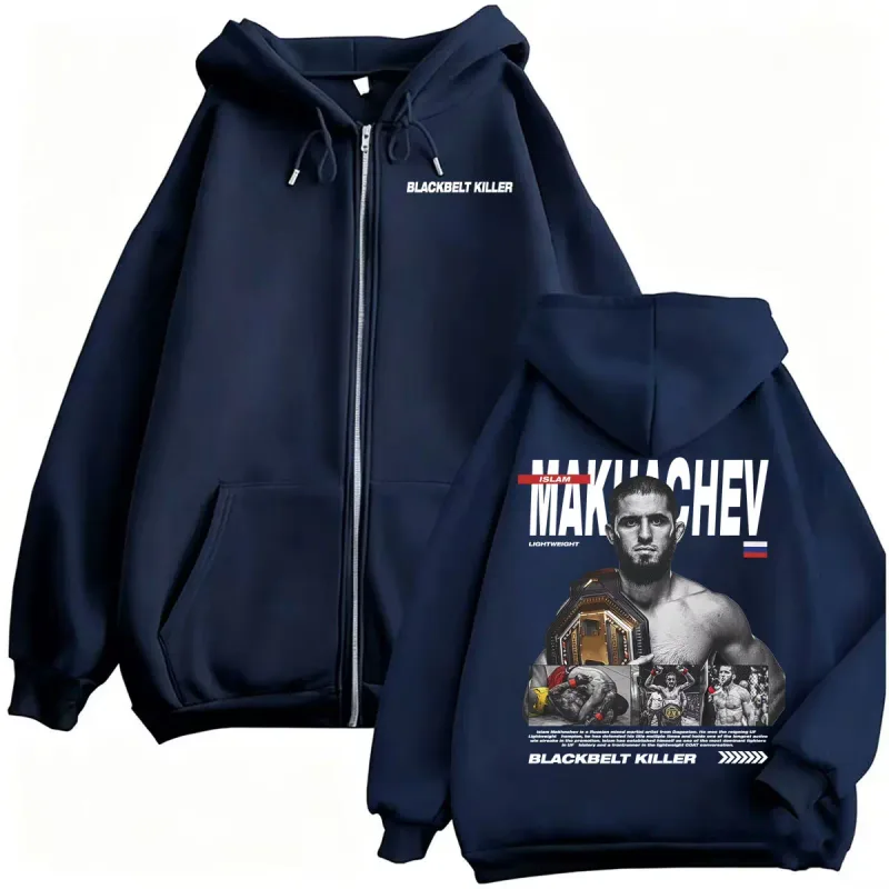 Islam Makhachev Blackbelt Killer Zip Up Hoodies Men Women Fashion Violence Aesthetic Sweatshirt Jacket High Quality Zipper Coats — image 3