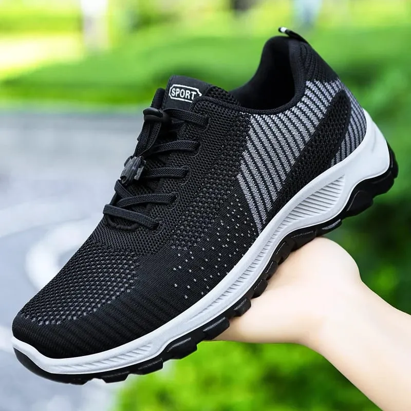 Men Breathable Mesh Knit Trainers Elastic Quick Lace Non Slip Thick Sole Outdoor Walking Sports Sneakers — image 2