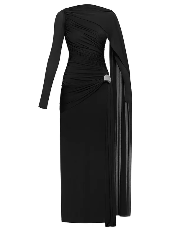 Slimming Spliced Folds Temperament Dresses for Women Round Neck Long Sleeves Patchwork Ribbon Dress Female Clothing — image 9