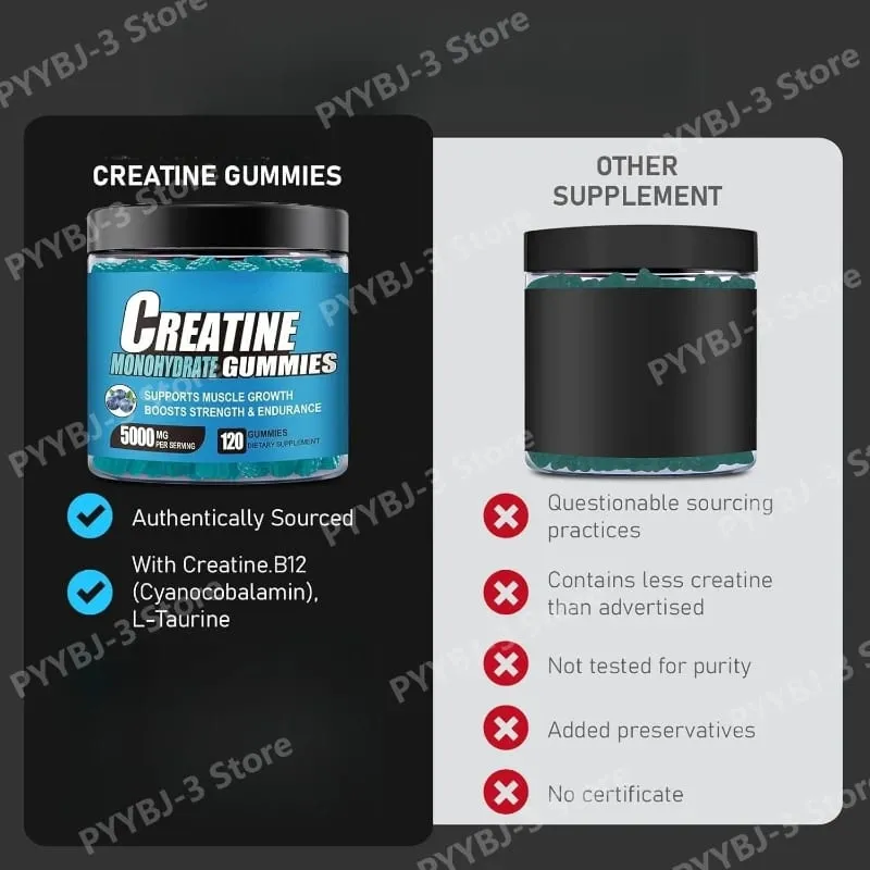 Creatine Monohydrate Infused Gummies with Vitamin B12 Muscle Growth Strength Pre-Workout Fitness Healthcare Supplement 120pcs — image 5