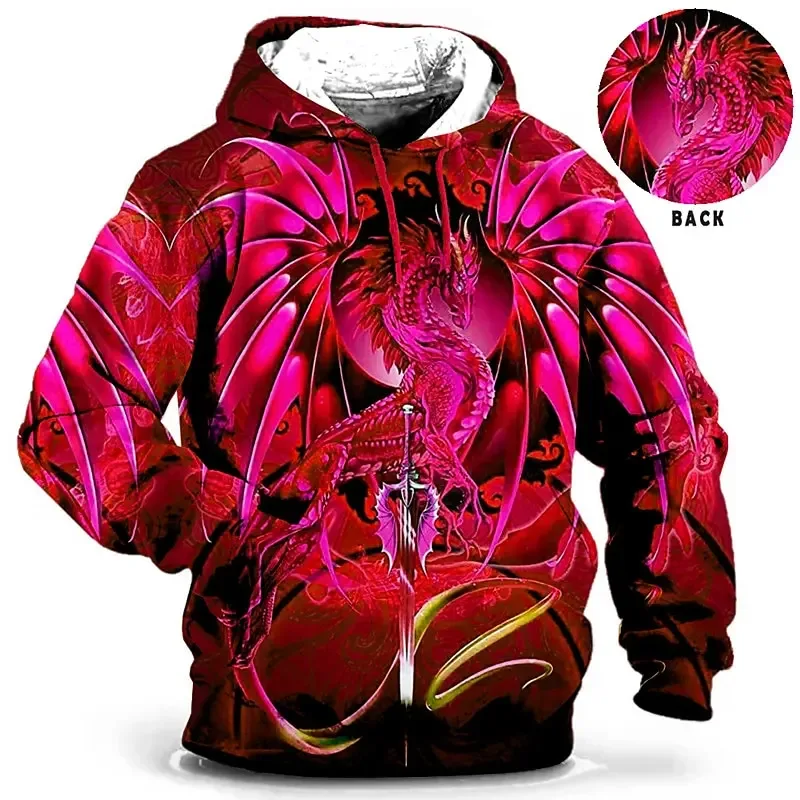 Sweat à capuche pour hommes, vêtements imprimés en 3D, sweat-shirt d'extérieur, Dragon, mode quotidienne, automne, manches longues