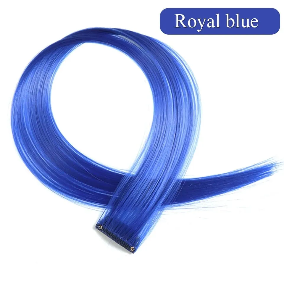 Colored Hair Extensions Synthetic 22Inch Straight Orange Green Clip in Hair Extension Rainbow Accessories Party Highlights Hair — image 8