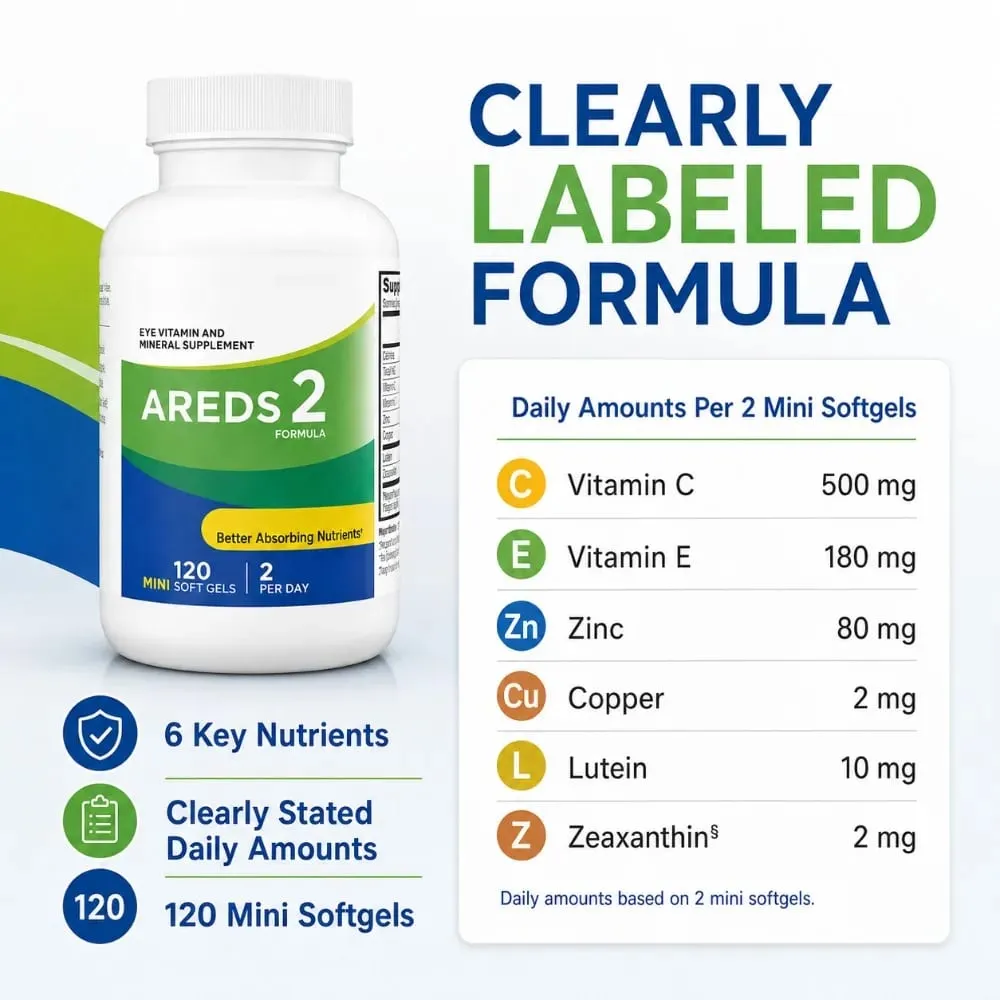 2 Formula Eye Vitamin Supplement with Lutein Zeaxanthin Vitamin C E Zinc & Copper 120 Mini Softgels for Vision Health
