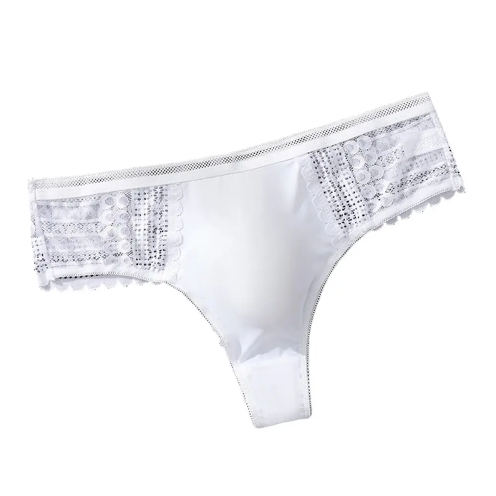 1pc hommes Sexy dentelle slips sans couture glace soie sous-vêtements en string 3D renflement poche solide string haute élastique respirant culotte