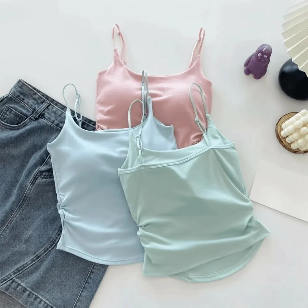 Sweet Sleeveless Suspender Vest Slim With Padded Cups Fitted Tops Underwear Short Vest Sports Activities