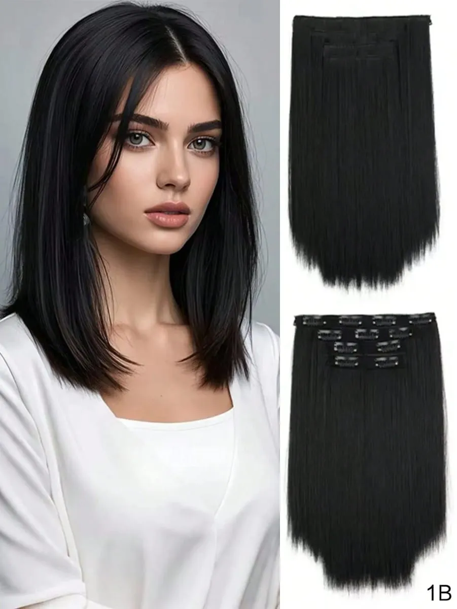 14Inch Synthetic Long Straight Hair Extension 4pcs/set Black Brown Blonde Adds Volume Hairpiece for Women
