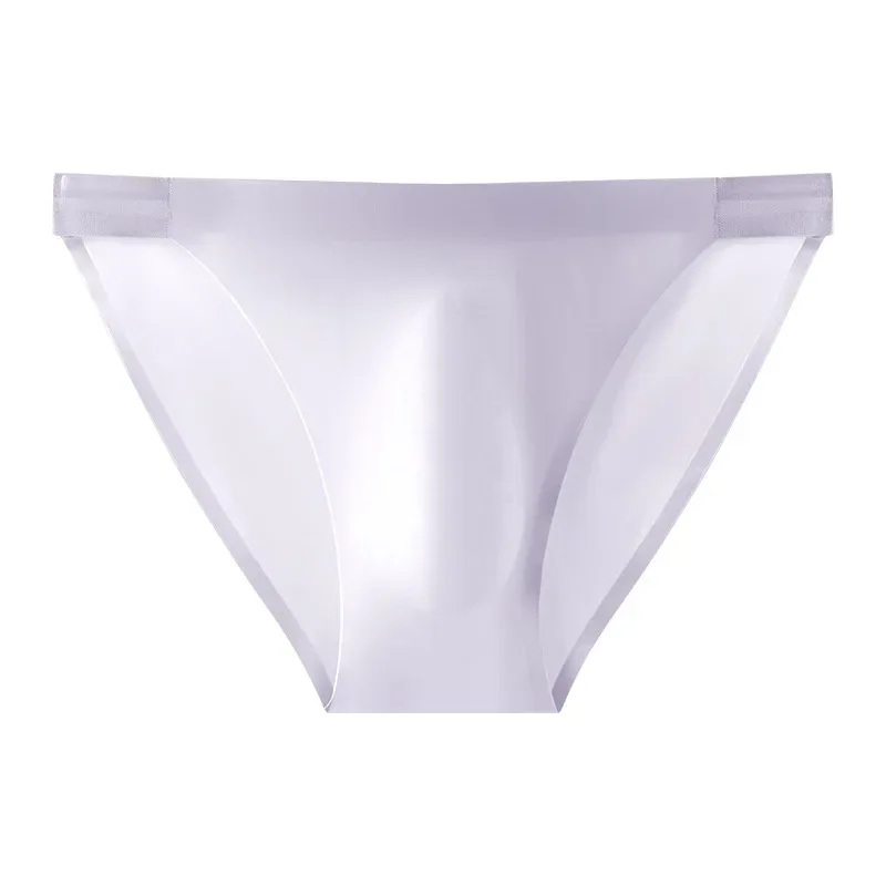 Satin Smooth Briefs Men Sexy Seemless Bulge Pouch Underwear High Stretch Thin Ice Silk Underpant Male Solid Mid Waist Panties — image 11