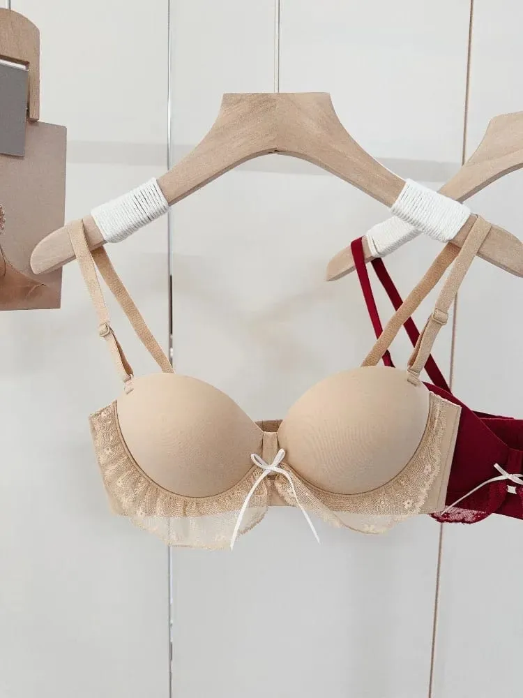 Red Half-Cup Lace Bra Set for Small Chests Adjustable Support Anti-Sagging Push Up Sexy Lingerie Set Women Birthday Gift — image 7