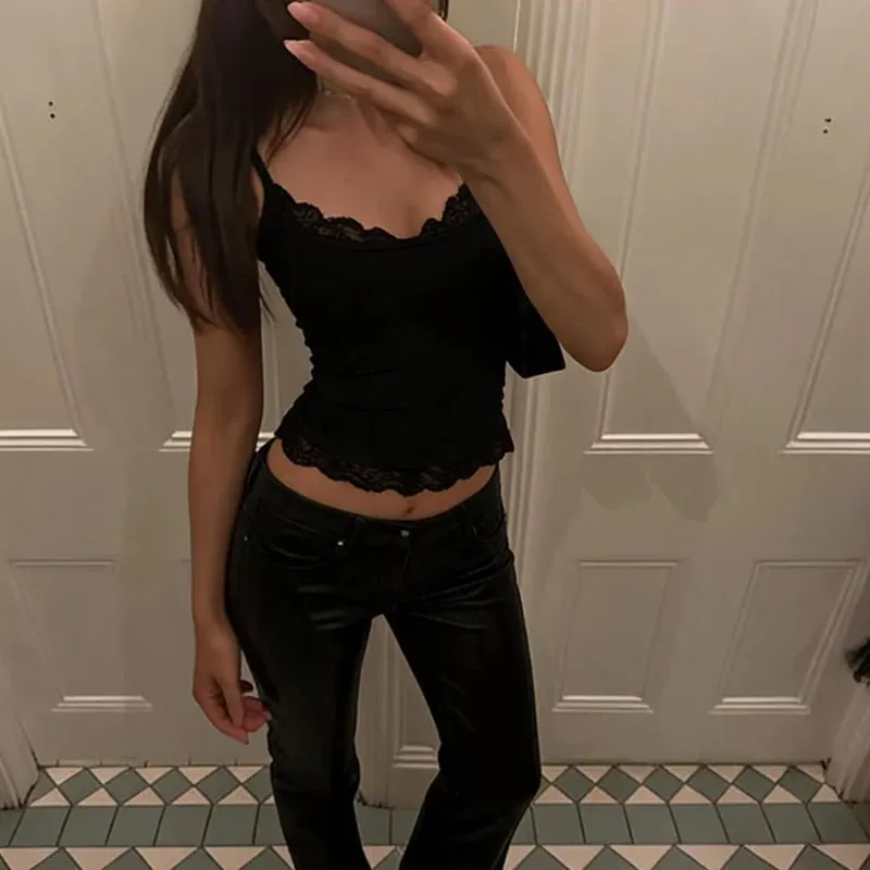 Dulzura Dámské sexy krajkové volánky bez zad Patchwork Crop Košilka Móda Ležérní Y2K Top Party Club Letní outfit Street Style — image 9
