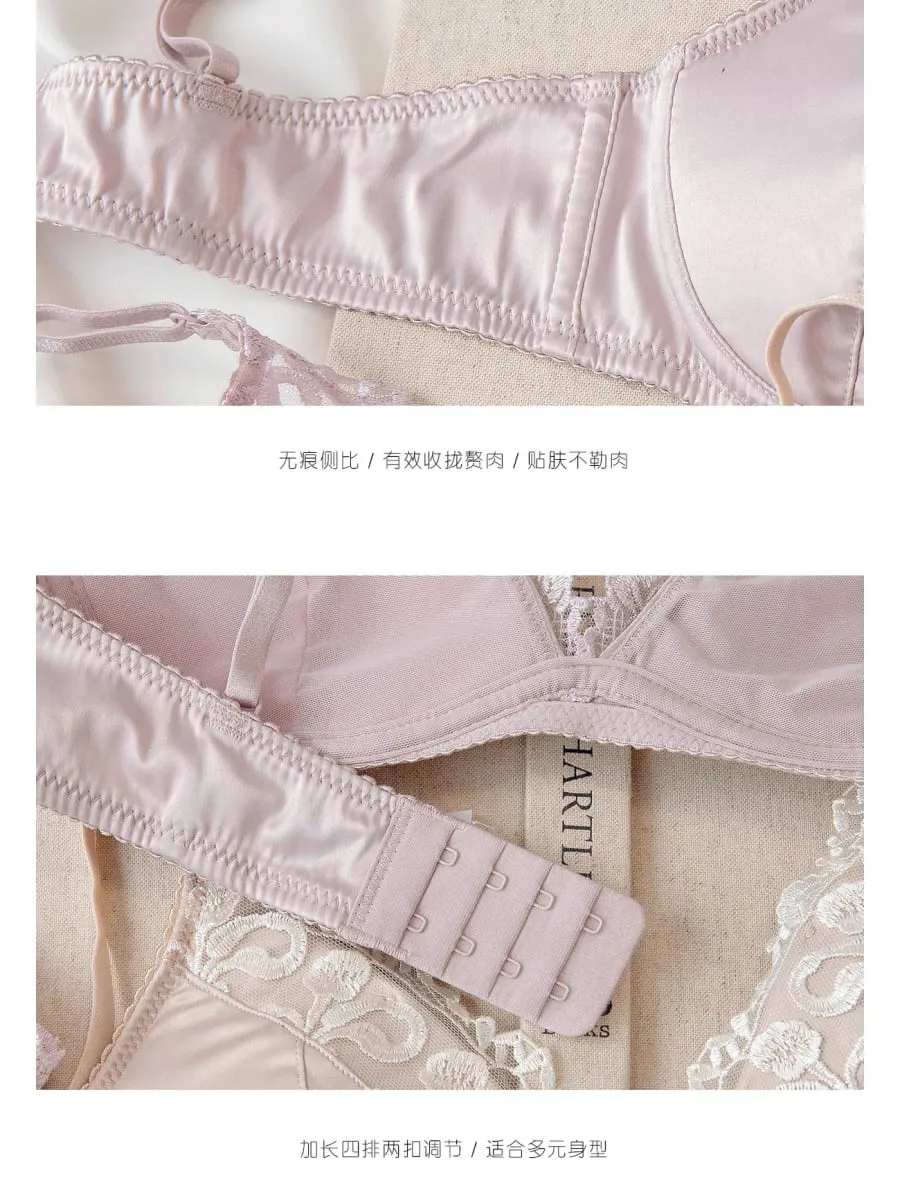 French Style Lingerie Set for Women Thin Non-Wired Triangle Cup Bra Lace & Embroidery Design