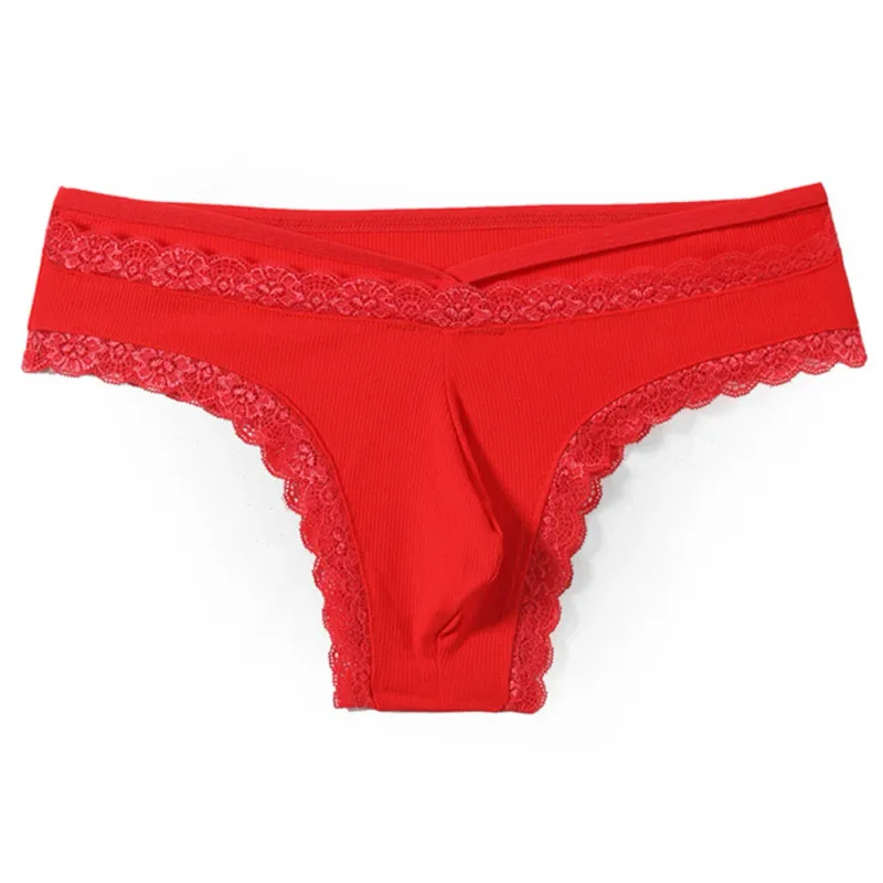 Men Lace Rrim Sissy Gay Seamless Briefs Underwear Mid Waist Bulge Pouch Lingerie Solid Men's Lace Edge Lingerie — image 5