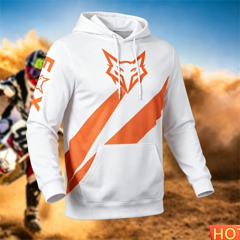 Autumn/Winter Men's Racing Hoodie Outdoor Cycling Hooded Pullover Fox Pattern Pocket Hoodie Sports Motorcycle Hooded Sweatshirts — image 10