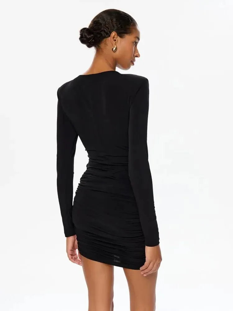 O Neck Hip Wrap Women Dresses Long Sleeve Hollow Out Fashion Sexy Club Skinny Solid Hip Wrap Bodycon Female Elegant — image 2