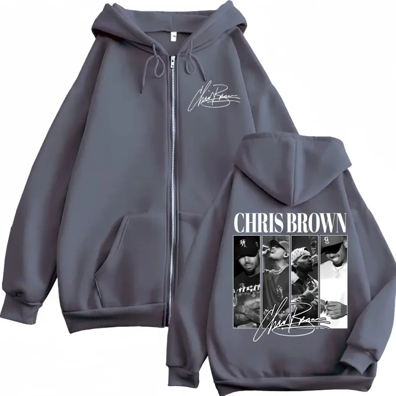 Rapper Chris Brown Graphic Zipper Hoodies Men Women Vintage Fashion Zip Up Pullovers Harajuku Hip Hop Long Sleeve Sweatshirts — image 4