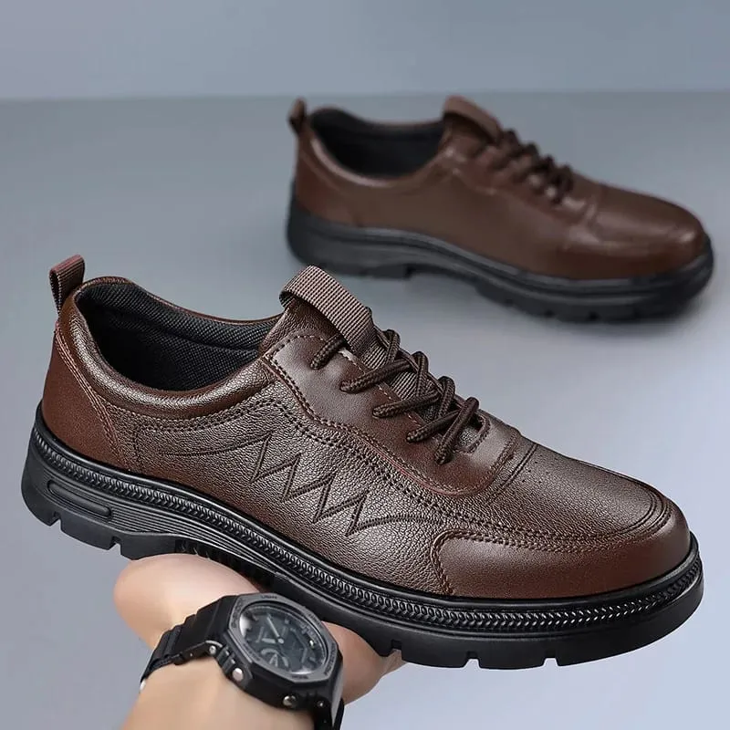Spring Autumn New Business Leather Shoes for Men Lace Designer Fashion Casual Platform Shoes Male Solid Color Elegant Shoe Man — image 5