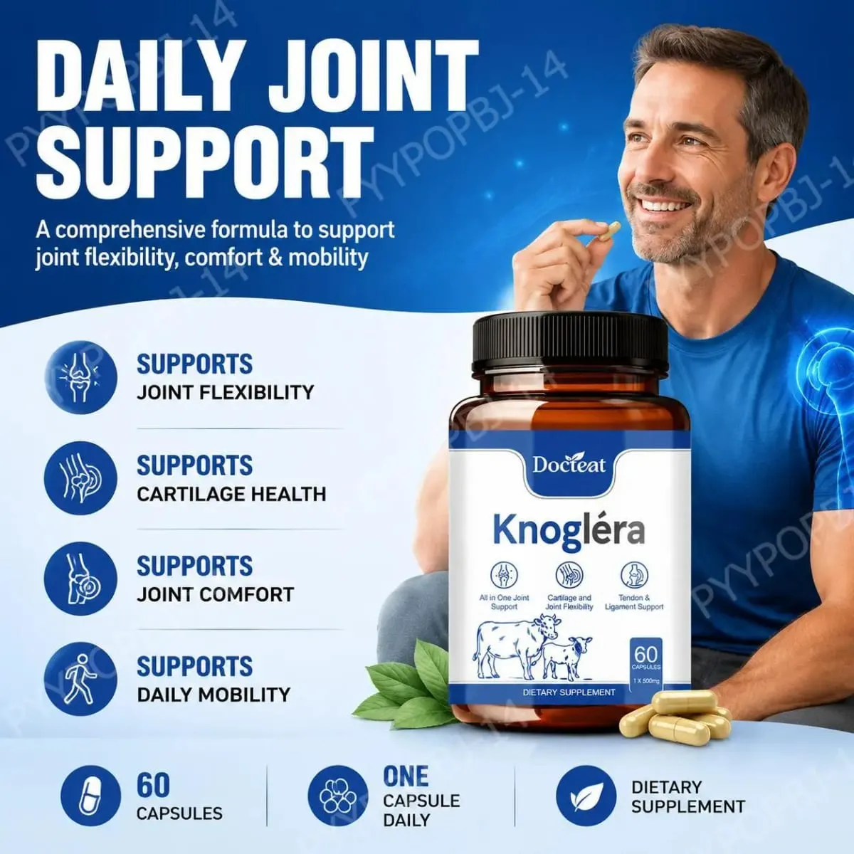 Docteat Knoglera MSM Joint Support Capsules Joint Comfort Cartilage Health and Joint Flexibility for Daily Mobility 60 Capsules