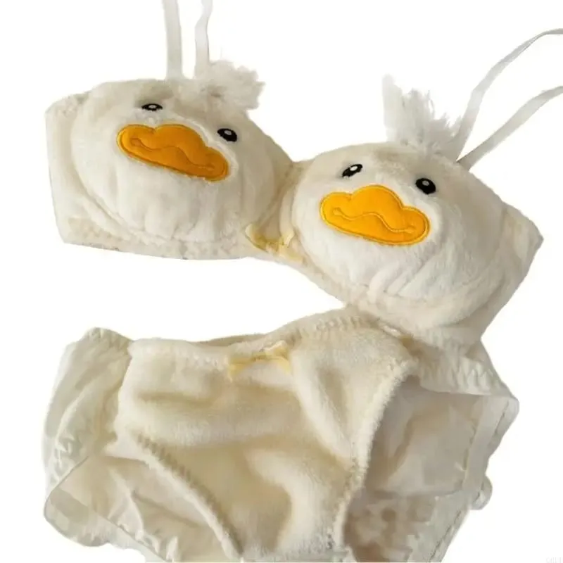 Women's 2Pcs Furry Bra and Panty Set Cartoon Duck Pattern Fuzzy Plush Wireless Underwear Japanese Anime Lingerie — image 7