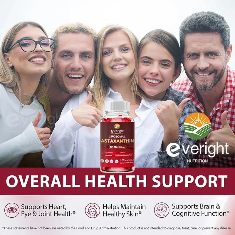 Liposomální astaxanthinové doplňky s lykopenem CoQ10 Lutein Vitamín B6 E Antioxidanty zinku pro zdravou pleť Stárnutí očí