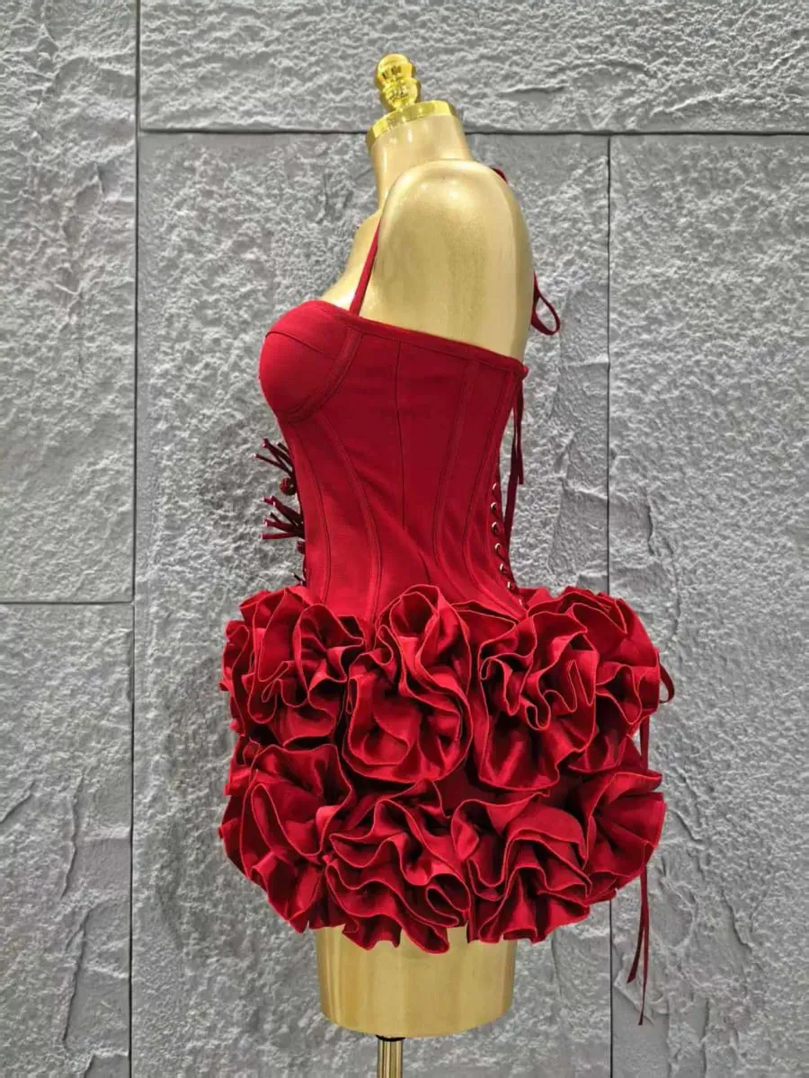 Elegant Skinny Luxury Birthday Party Red Black Bandage Outfit Women Sexy Halter Prom Gown Celebrity Club Two Piece Set Cocktail — image 3