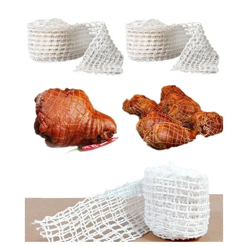 3/5/10/50 Meters Cotton Meat Net Elastic Smoked Meat Poultry Ham Netting Butcher 16 Holes Woven Packaging Net Cooking Tools